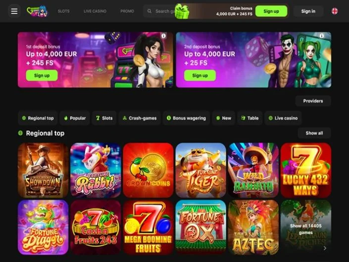 GameSpot Casino को होमपेज: बोनस ब्यानर र खेलका कोटिहरू